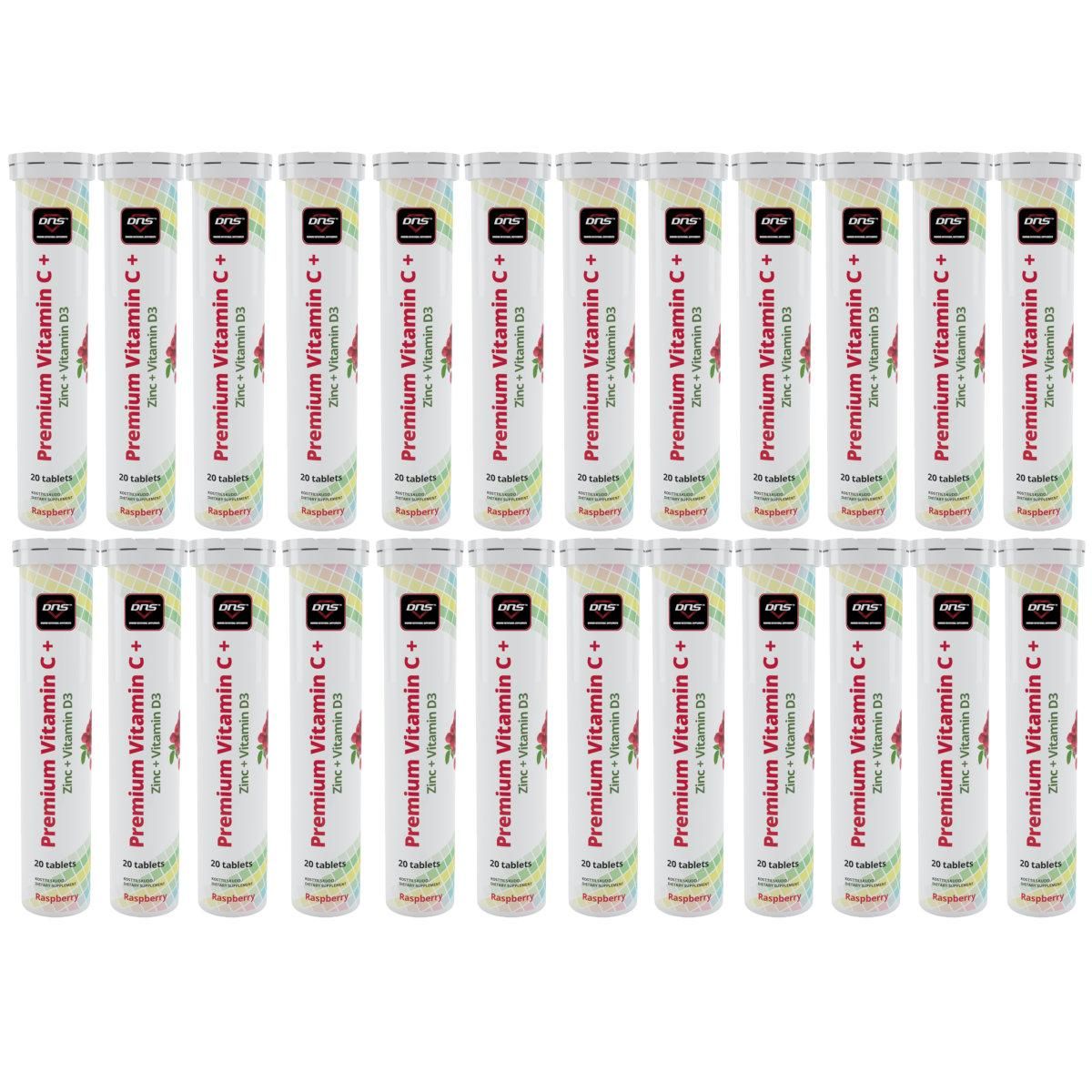 24-pack Premium Vitamin-C + Zinc + D3 1000 mg - Raspberry - 20 Brustabletter