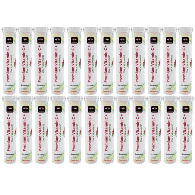 Hovedbilde 24-pack Premium Vitamin-C + Zinc + D3 1000 mg - Raspberry - 20 Brustabletter