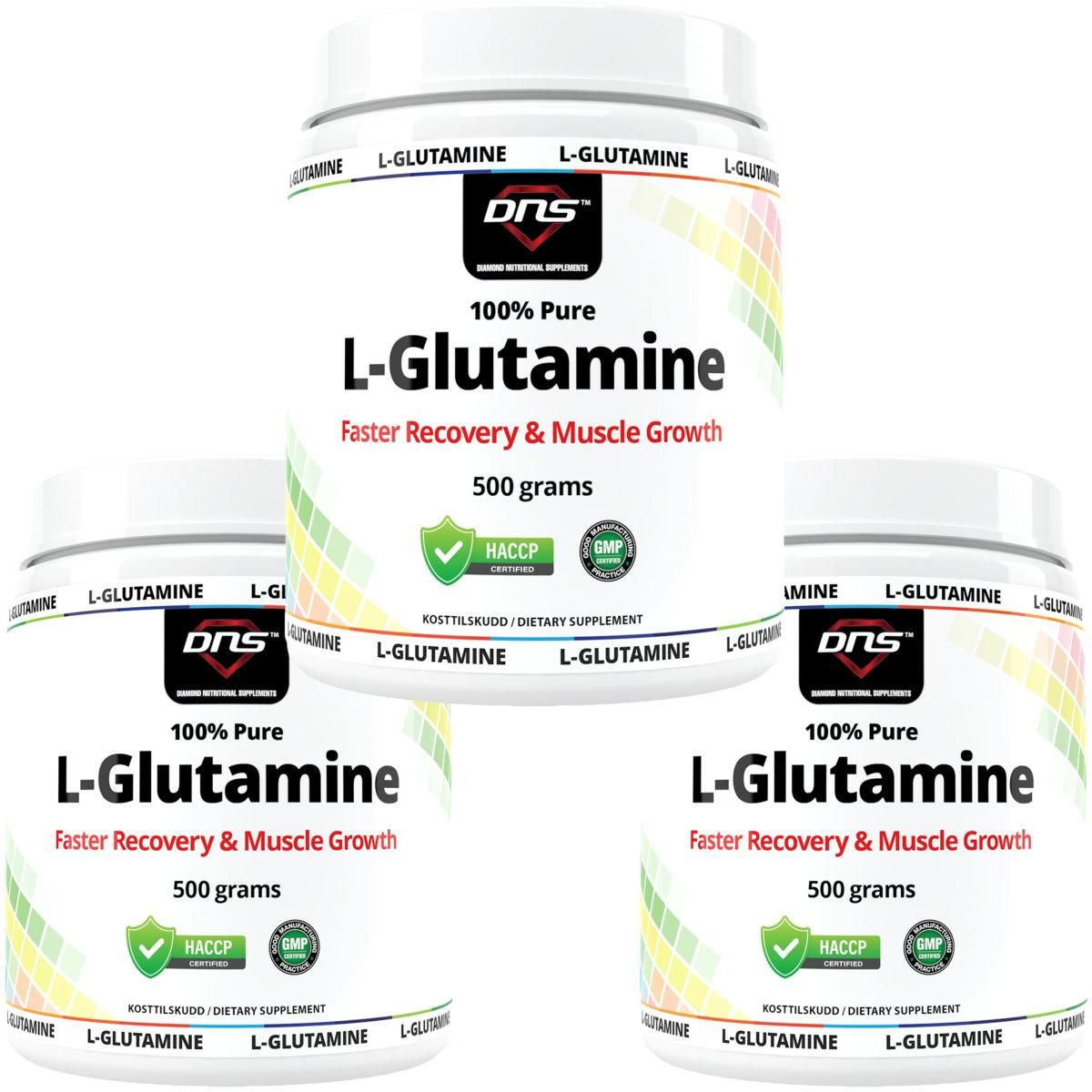3-Pack 100% L-Glutamin - 3 x 500 gram