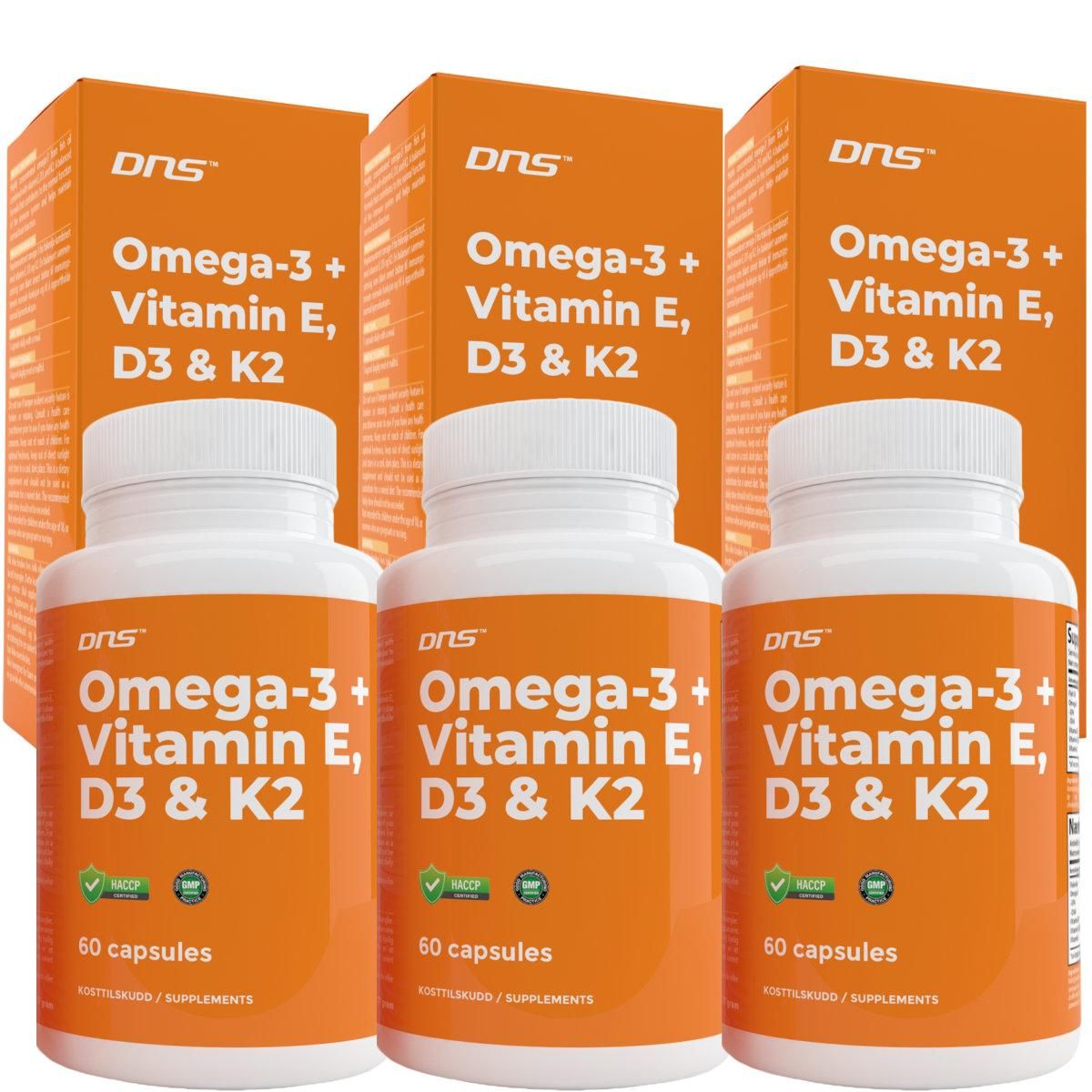 3-pack Omega-3 + Vitamin E, D3 & K2 3x 60
